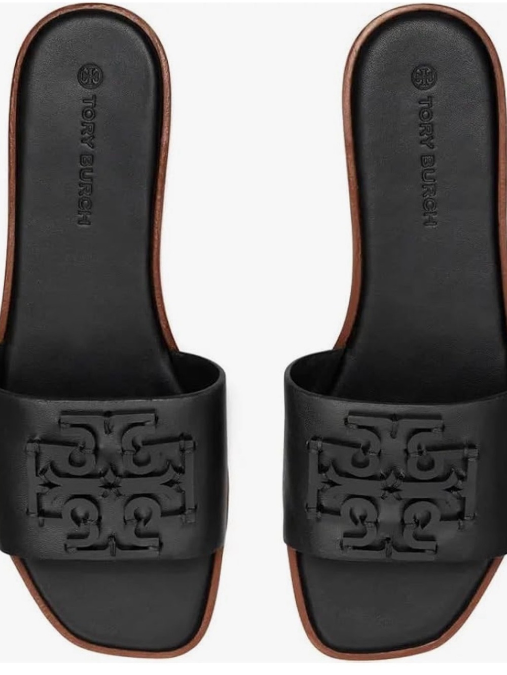 Tory Burch Women's Black Leather Medallion Ines Slides Flats Shoes Size 9 - Picture 2 of 7